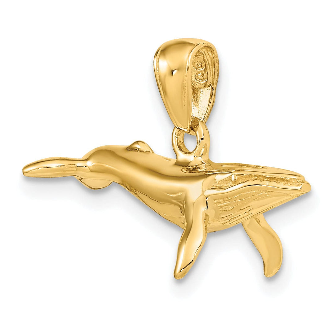 14K Yellow Gold Solid 3-Dimensional Humpback Whale Charm Pendant