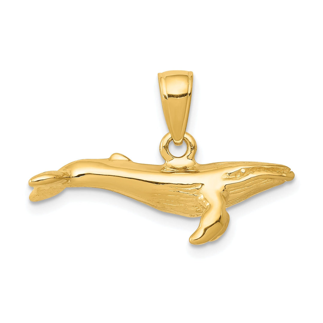 14K Yellow Gold Solid 3-Dimensional Humpback Whale Charm Pendant