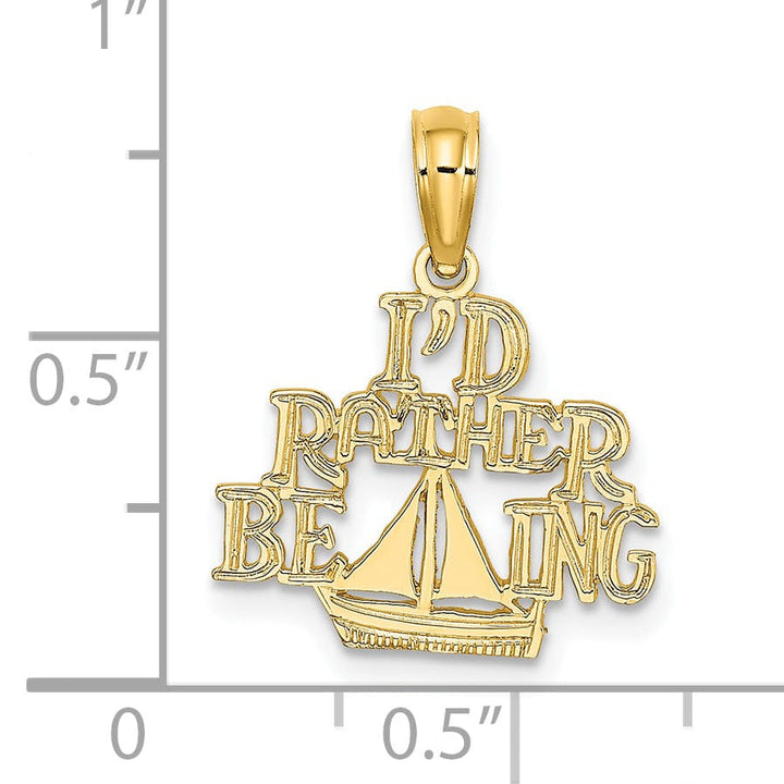 14K Yellow Gold Polished Finished I'D RATHER BE SAILING Charm Pendant