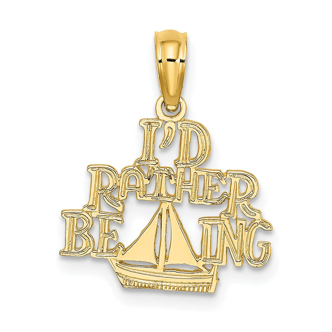 14K Yellow Gold Polished Finished I'D RATHER BE SAILING Charm Pendant