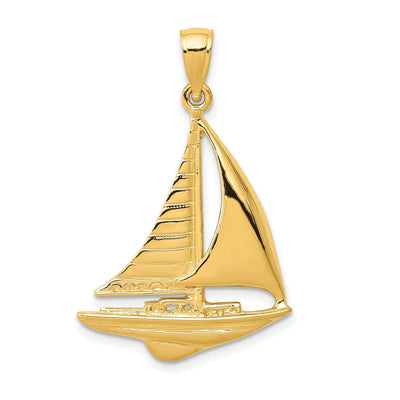 14k Yellow Gold 2-Dimensional Sailboat Pendant
