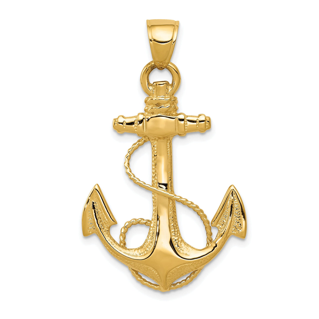 14k Yellow Gold 2-D Anchor with Rope Pendant