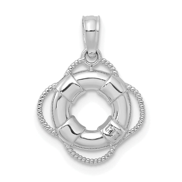 14K White Gold Polished Finish 3-D Lifesaver Float Charm Pendant