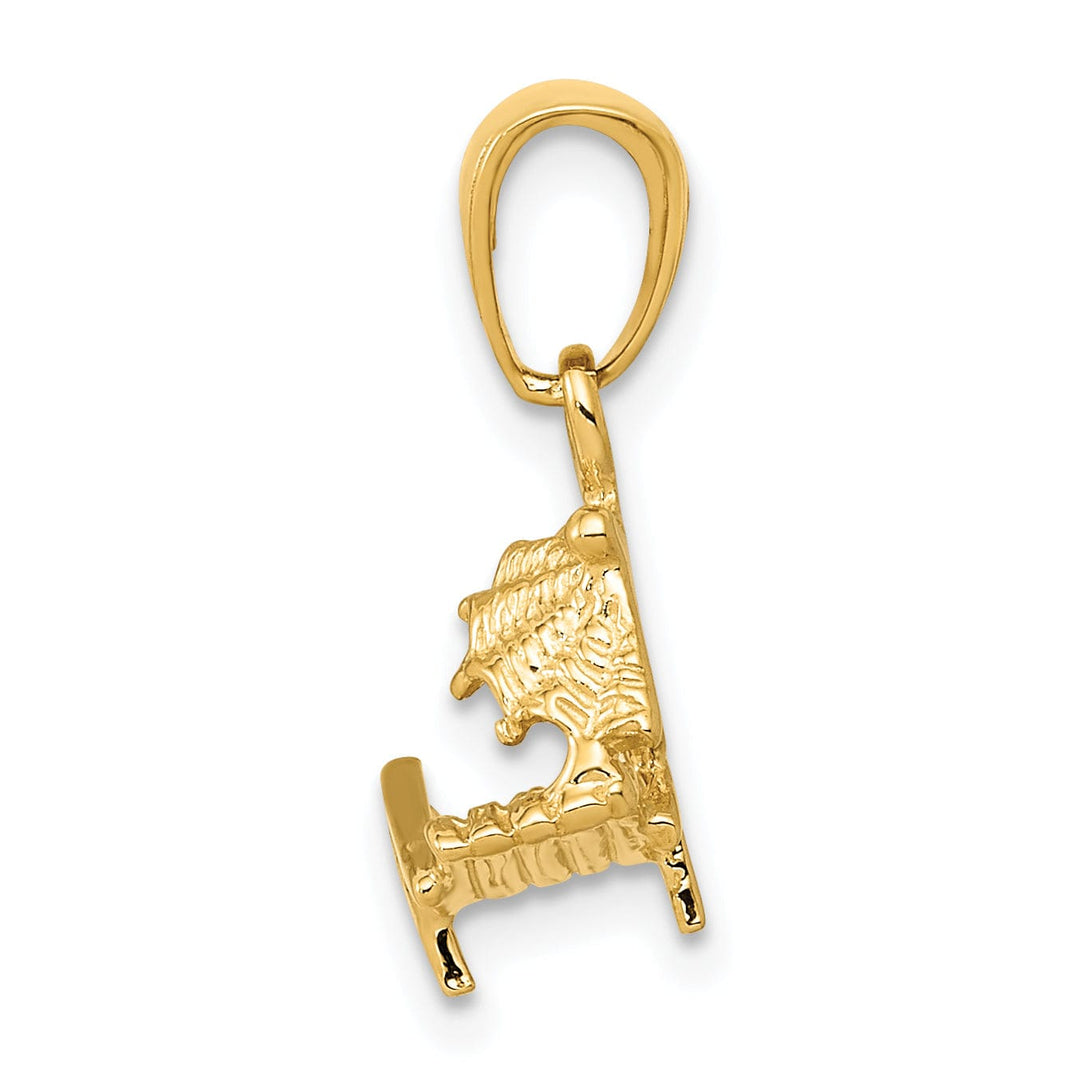 14K Yellow Gold Polished Finish Solid 3-Dimensional Lounge Beach Chair and Umbrella Charm Pendant