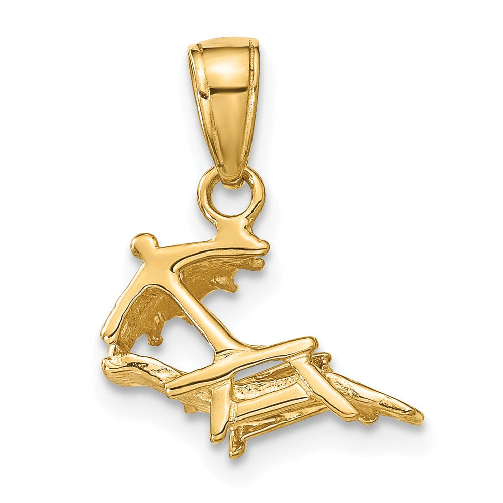 14K Yellow Gold Polished Finish Solid 3-Dimensional Lounge Beach Chair and Umbrella Charm Pendant