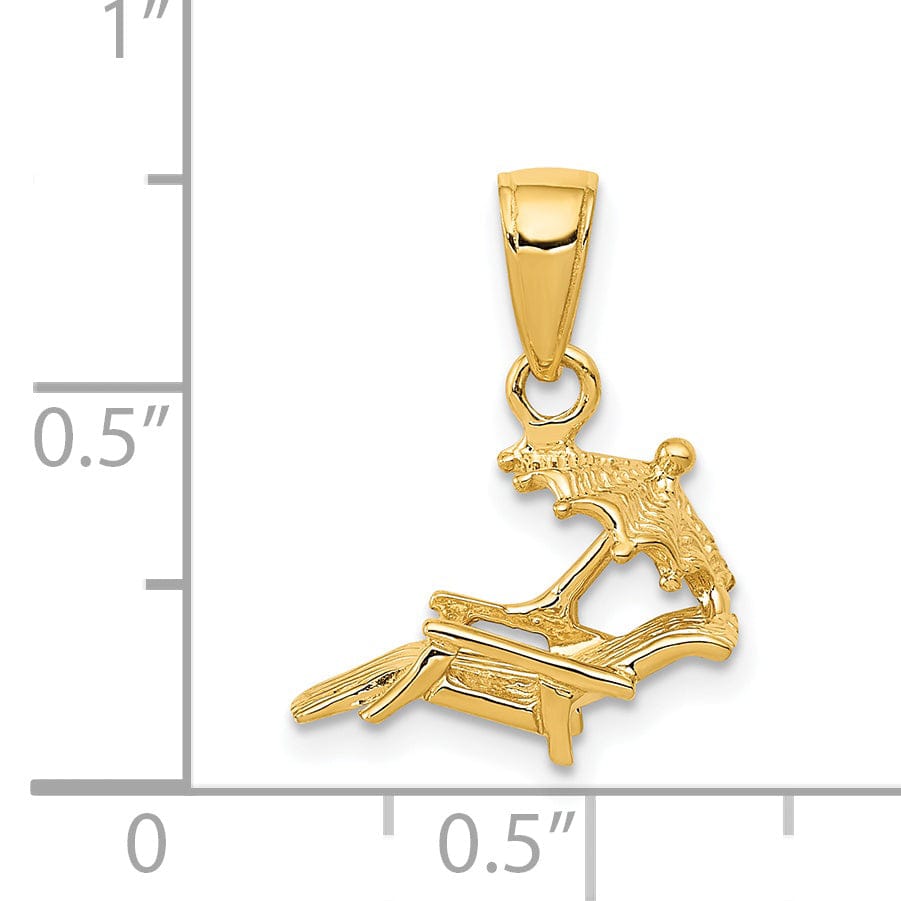 14K Yellow Gold Polished Finish Solid 3-Dimensional Lounge Beach Chair and Umbrella Charm Pendant
