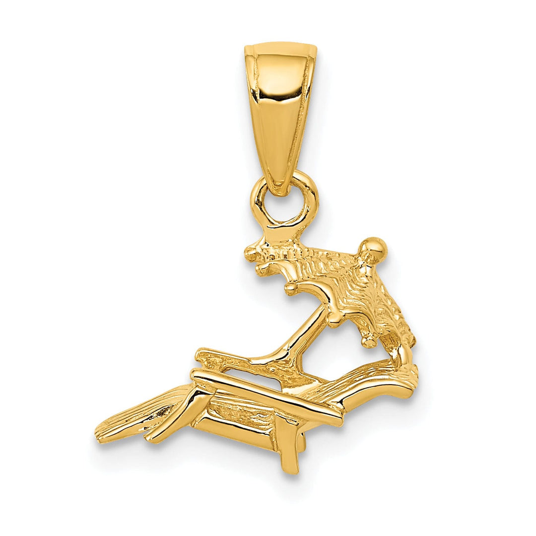 14K Yellow Gold Polished Finish Solid 3-Dimensional Lounge Beach Chair and Umbrella Charm Pendant