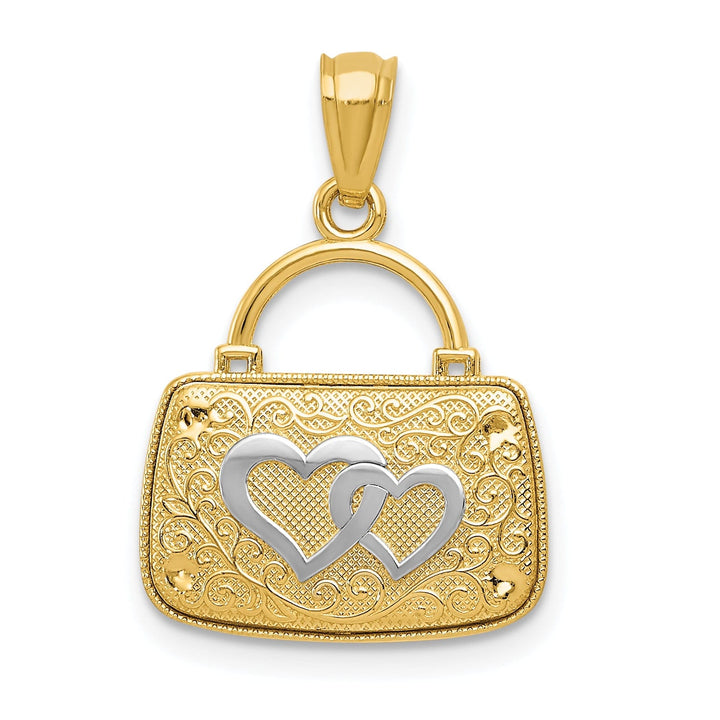 Hollow 14k Two Tone Gold Heart Handbag Pendant