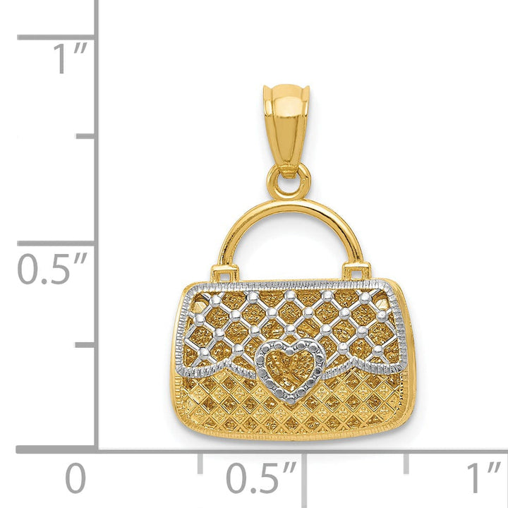 Hollow 14k Two Tone Gold Heart Handbag Pendant