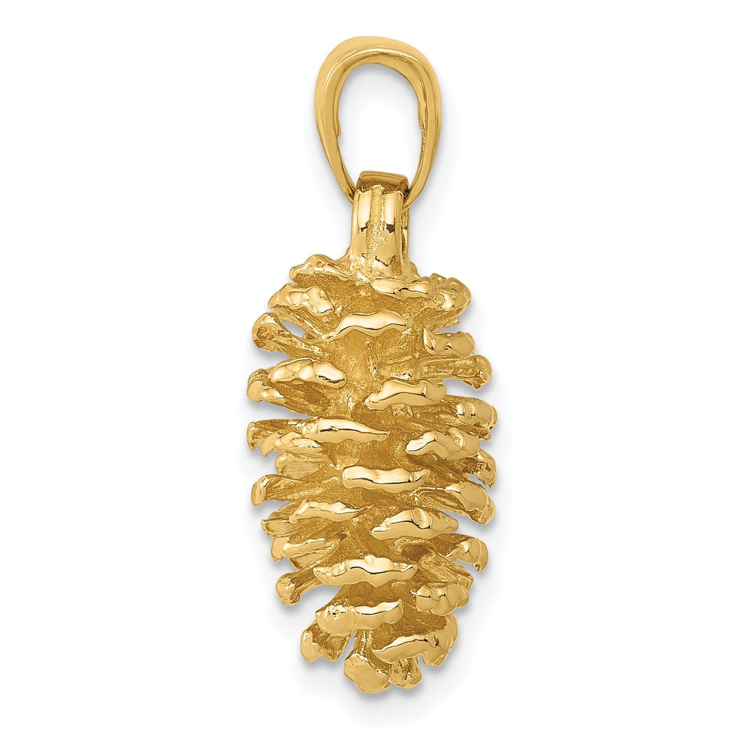 14k Yellow Gold Solid Casted Polished Finish 3D Pinecone Charm Pendant