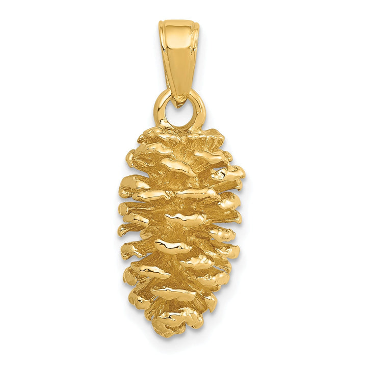 14k Yellow Gold Solid Casted Polished Finish 3D Pinecone Charm Pendant