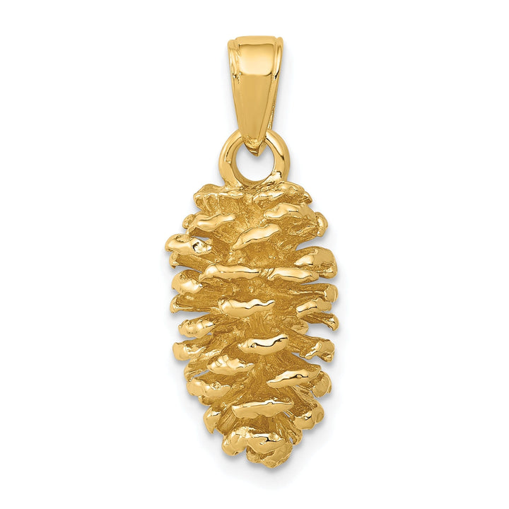 14k Yellow Gold Solid Casted Polished Finish 3D Pinecone Charm Pendant
