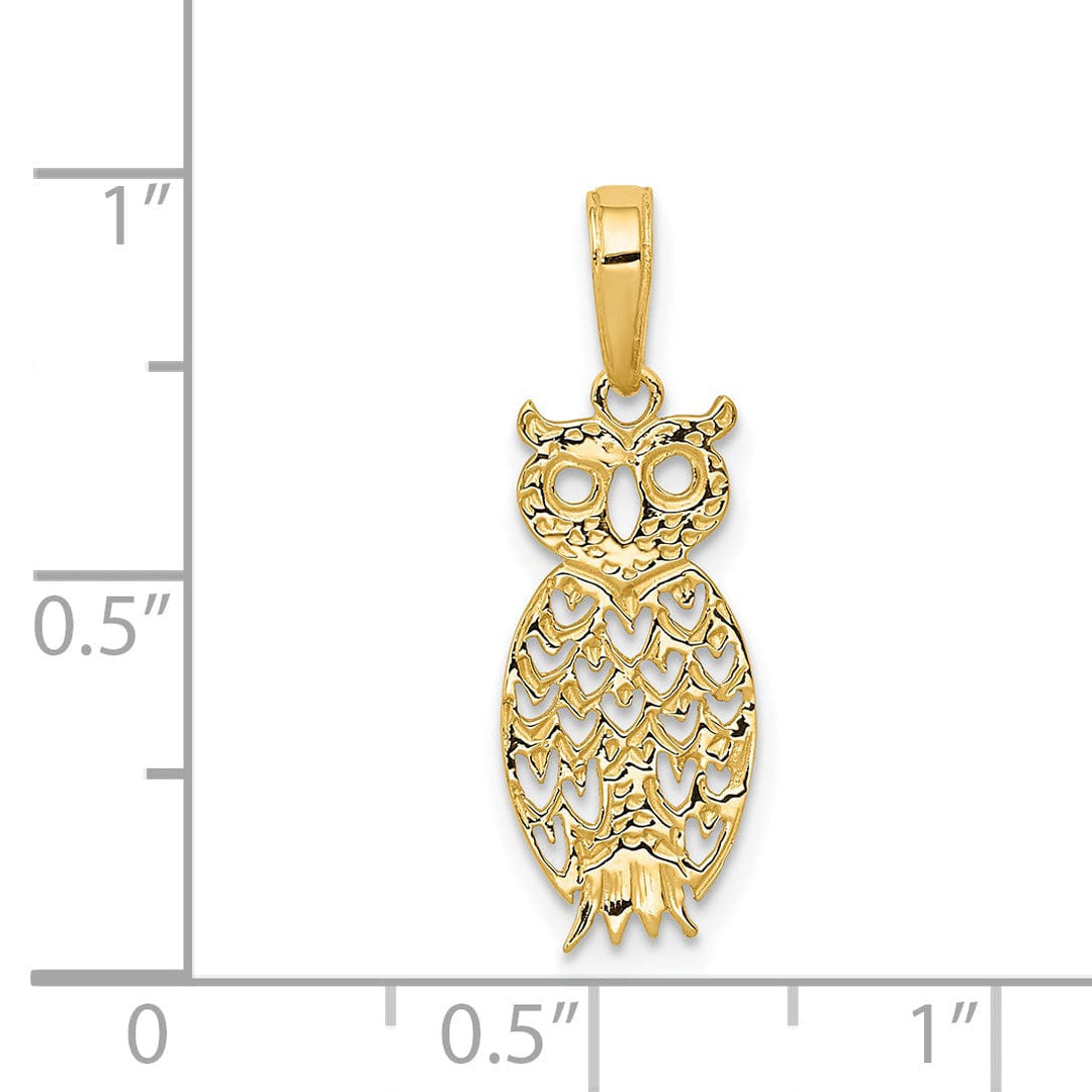 14K Yellow Gold Diamond Cut Polished Finish Owl Charm Pendant