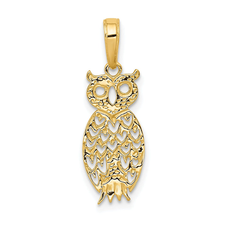 14K Yellow Gold Diamond Cut Polished Finish Owl Charm Pendant