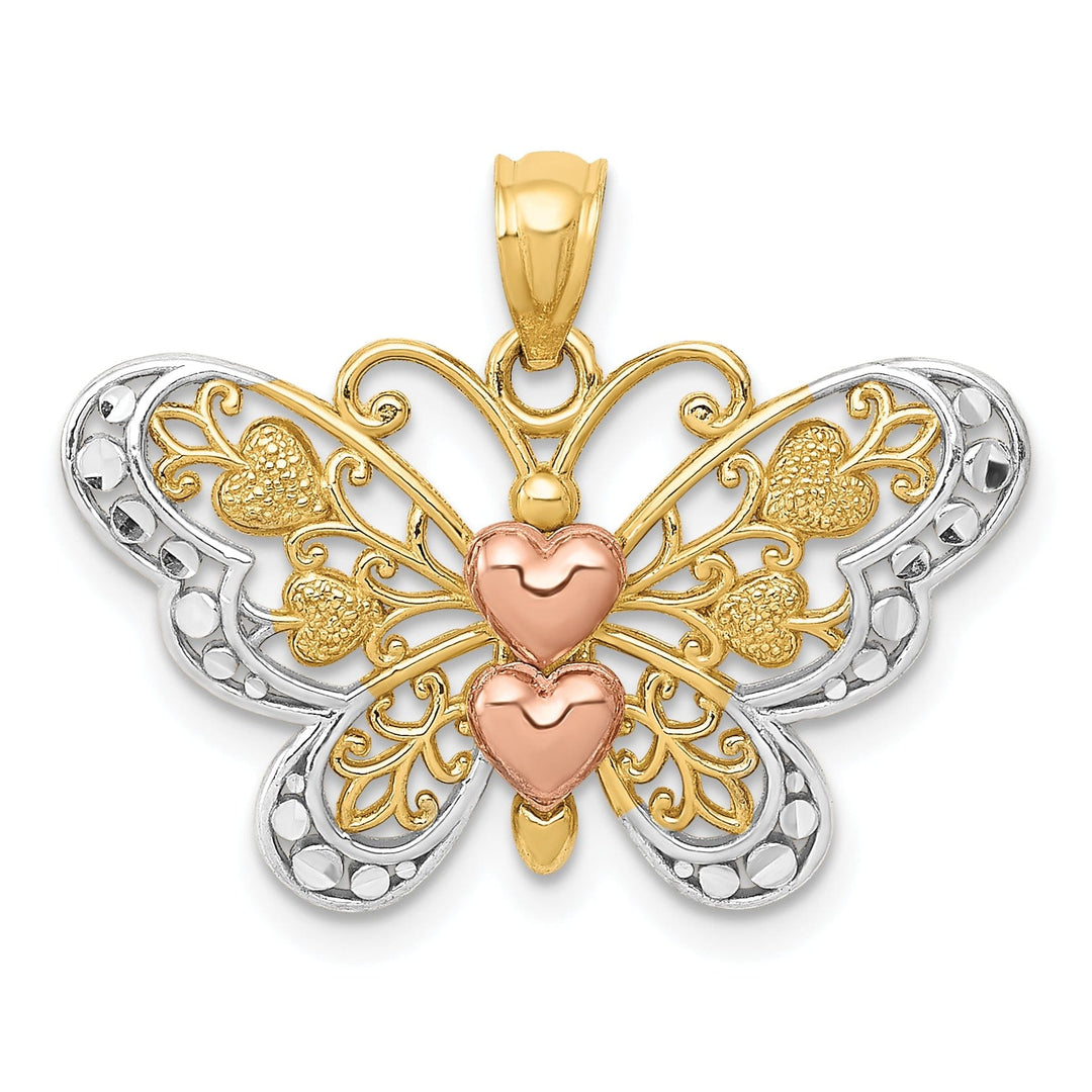 14k Two-tone Gold with White Rhodium Casted Open Back Solid Polished Finish Butterfly Pendant Charm
