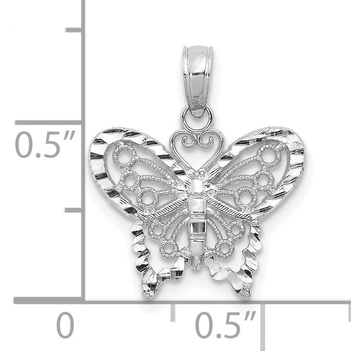 14K White Gold Open Back Casted Solid Polished Finish Diamond-cut Butterfly Charm Pendant