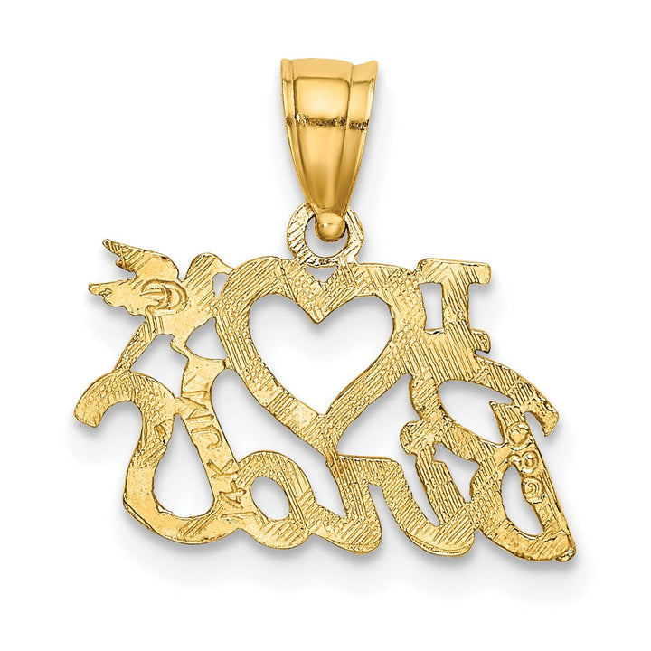 14K Yellow Gold Textured Polished Finish I HEART MY BIRD Design Charm Pendant