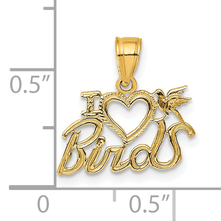 14K Yellow Gold Textured Polished Finish I HEART MY BIRD Design Charm Pendant