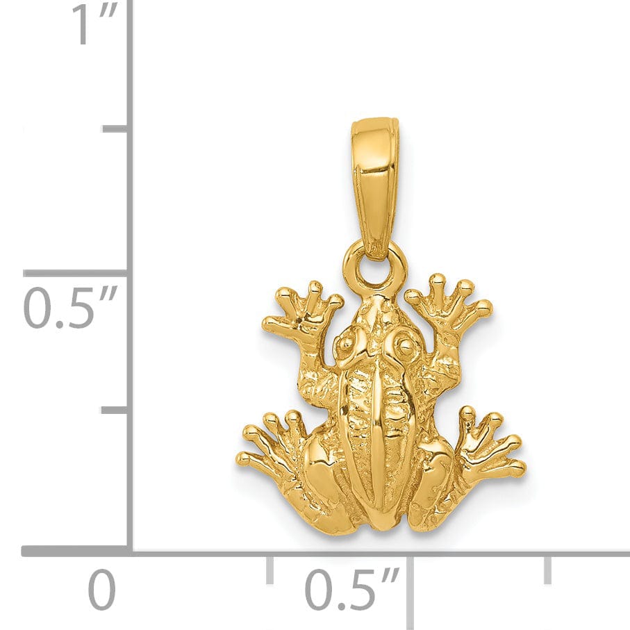 14K Yellow Gold Solid Polished Finish 2-Dimensional Frog Charm Pendant