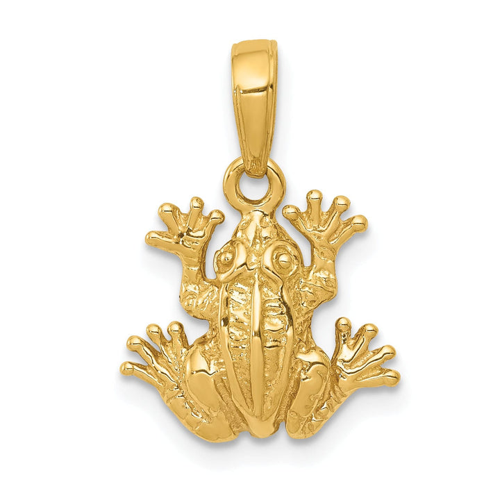 14K Yellow Gold Solid Polished Finish 2-Dimensional Frog Charm Pendant