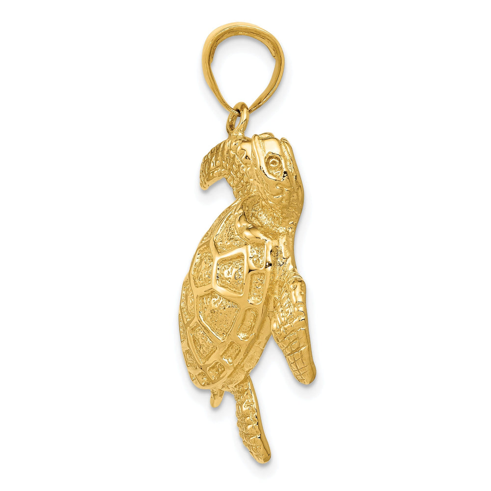 14K Yellow Gold Casted Polished and Textured Solid Men's Sea Turtle Charm Pendant