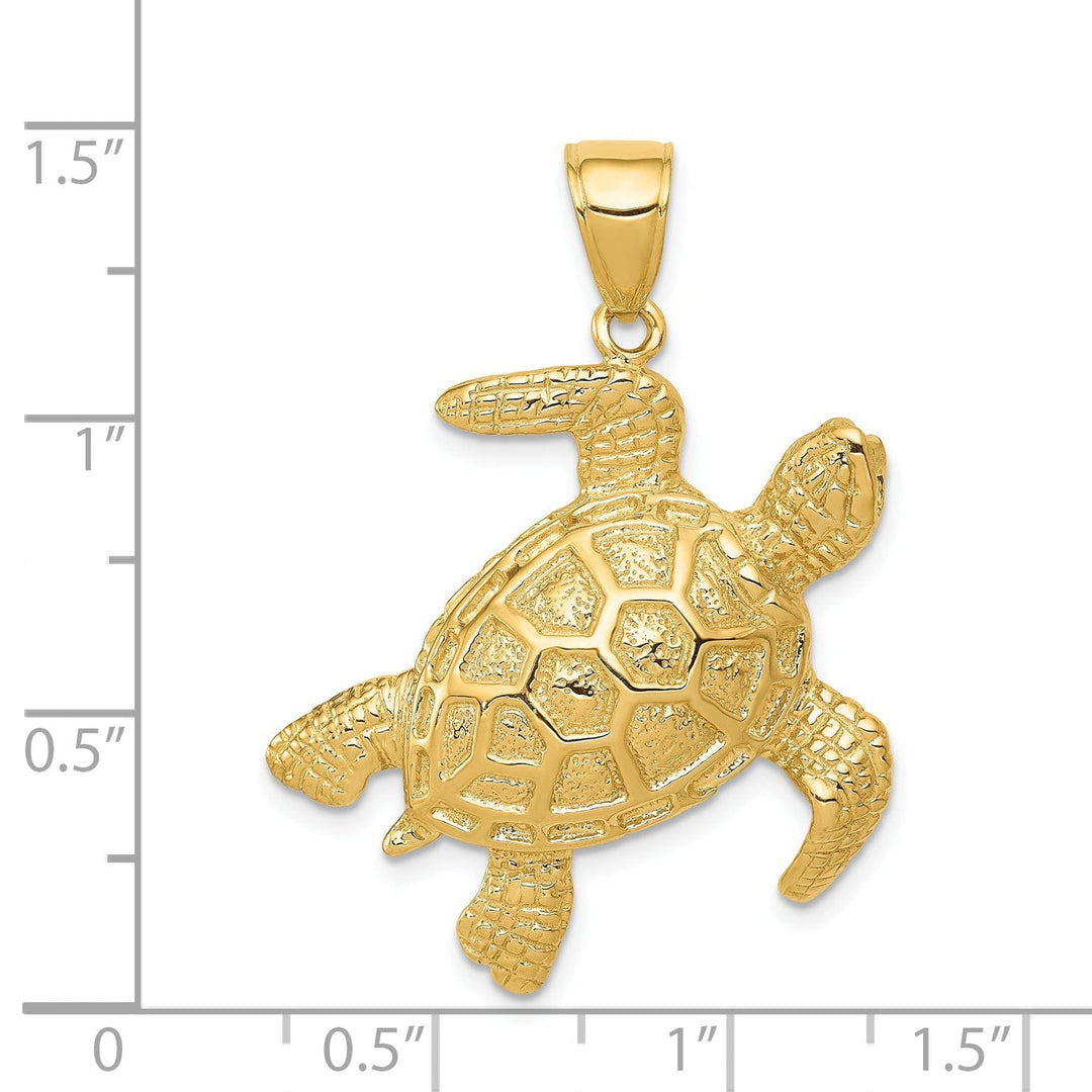 14K Yellow Gold Casted Polished and Textured Solid Men's Sea Turtle Charm Pendant