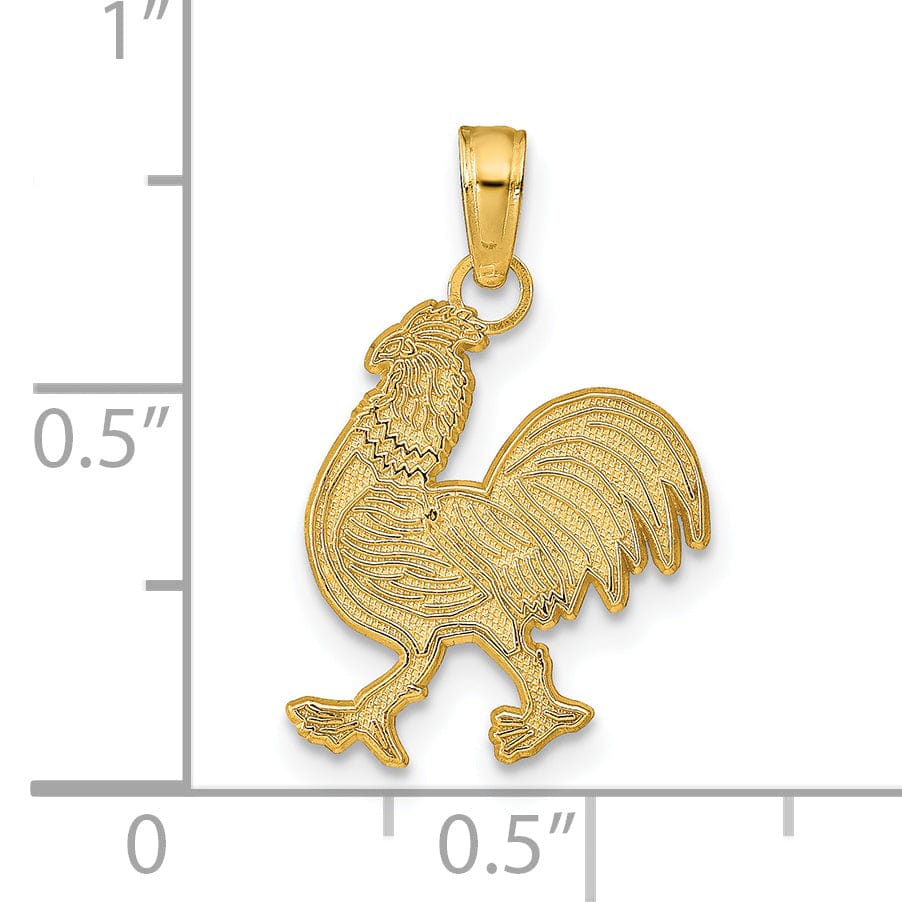 14K Yellow Gold Textured Polished Finish Solid Rooster Charm Pendant