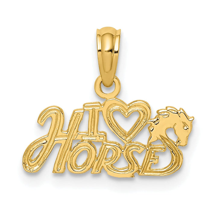 14K Yellow Gold Textured Polished Finish I HEART HORSES Charm Pendant