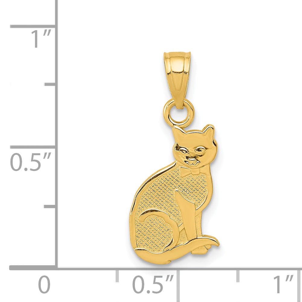 14k Yellow Gold Textured Polished Finish I HEART MY CAT Talkin Cat Sitting Pendant