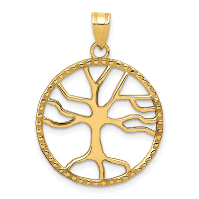 14K Yellow Gold Textured Polished Finish Tree of Life in Round Frame Charm Pendant at $ 151.5 only from Jewelryshopping.com