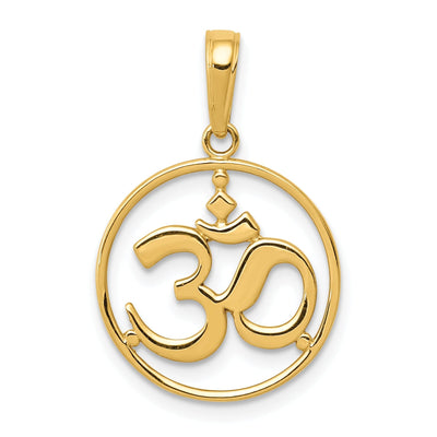 14K Yellow Gold Solid Polished Finish Open Bac Cut Out Round Frame Design Yoga Om Symbol Charm Pendant at $ 140.44 only from Jewelryshopping.com