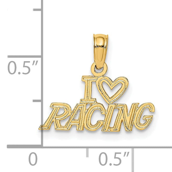 14K Yellow Gold Textured Polished I Heart Racing Charm Pendant