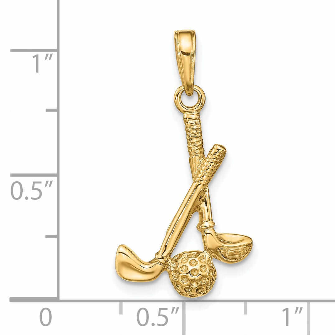 14 Yellow Gold 3 D Clubs and Ball Charm Pendant