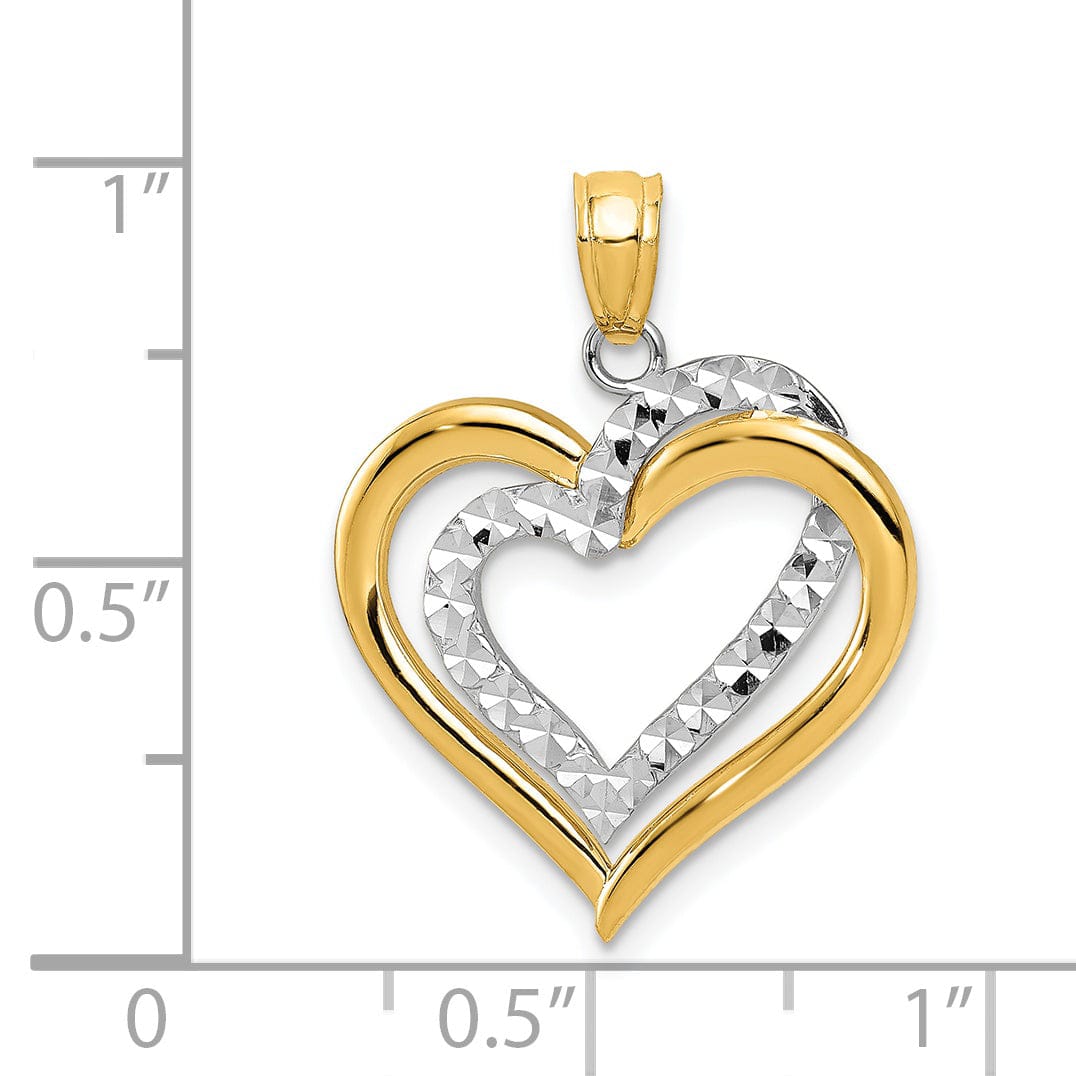 14k Two Tone Gold Diamond Cut Heart Pendant