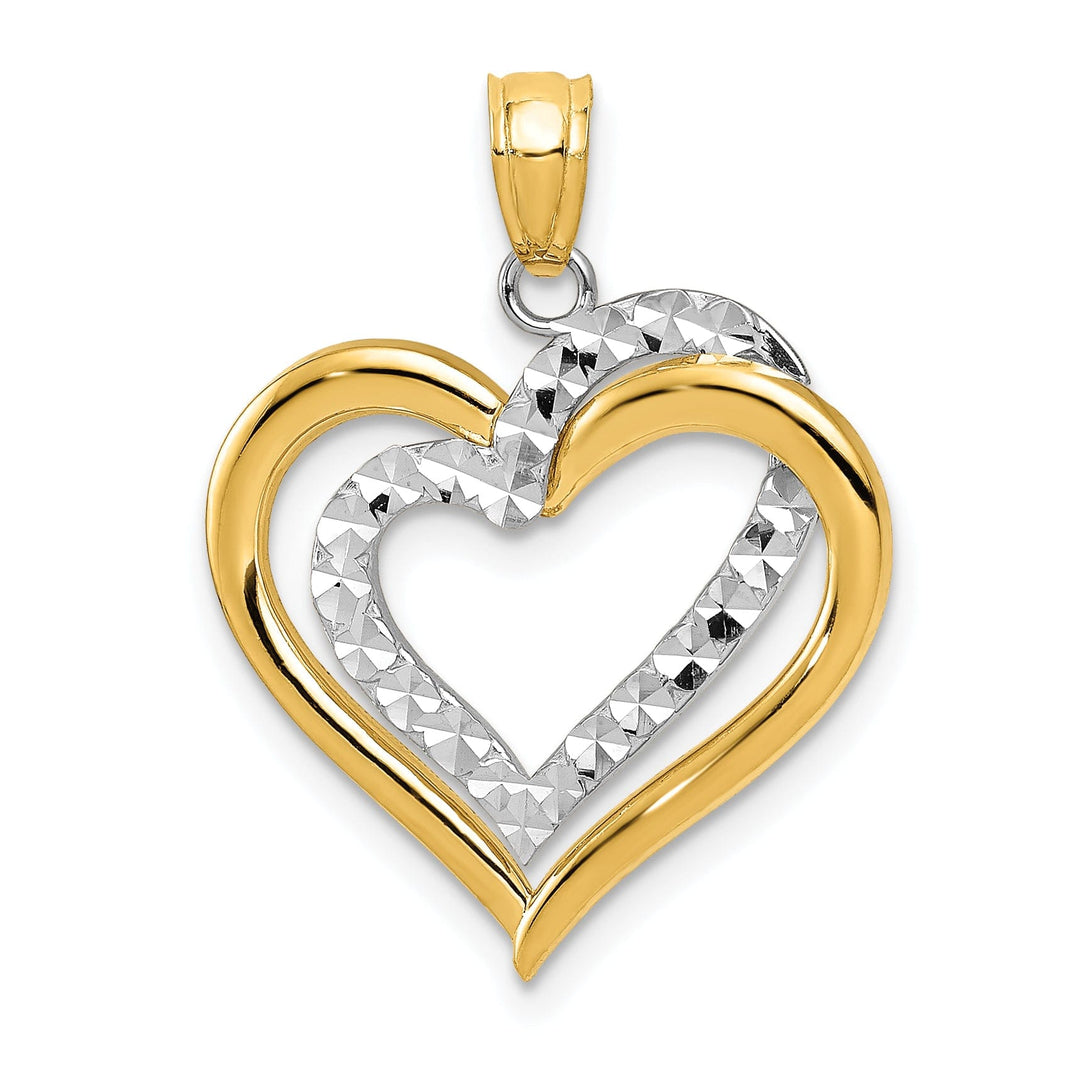 14k Two Tone Gold Diamond Cut Heart Pendant