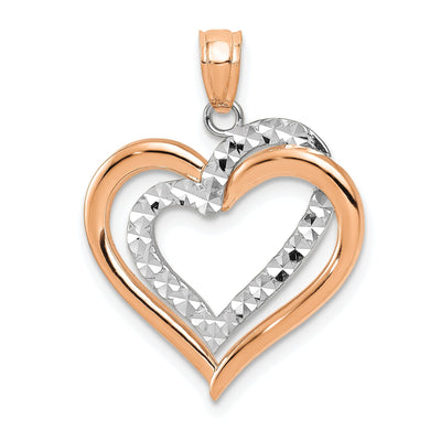 14k Two Tone Gold Diamond Cut Heart Pendant at $ 123.1 only from Jewelryshopping.com