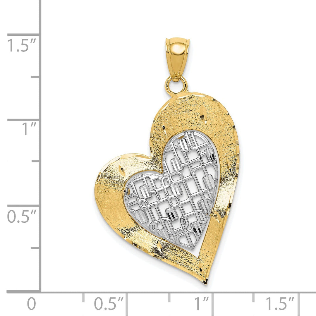 14k Two Tone Gold Diamond Cut Heart Pendant