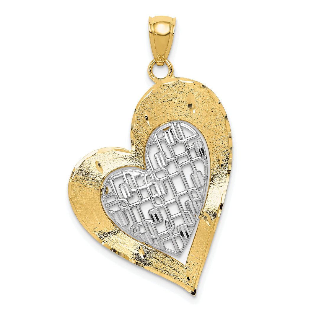 14k Two Tone Gold Diamond Cut Heart Pendant