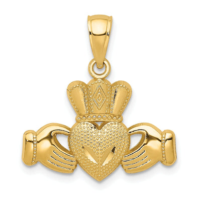 14k Yellow Gold Solid Textured Polished Finish Claddagh Crown Design Charm Pendant at $ 153.8 only from Jewelryshopping.com