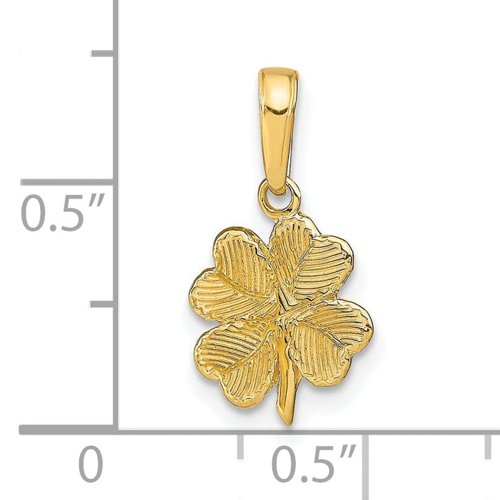 14k Yellow Gold Solid Textured Polished Finish 4 Leaf Clover Design Charm Pendant