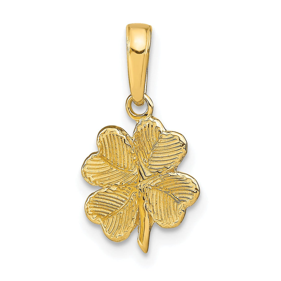 14k Yellow Gold Solid Textured Polished Finish 4 Leaf Clover Design Charm Pendant