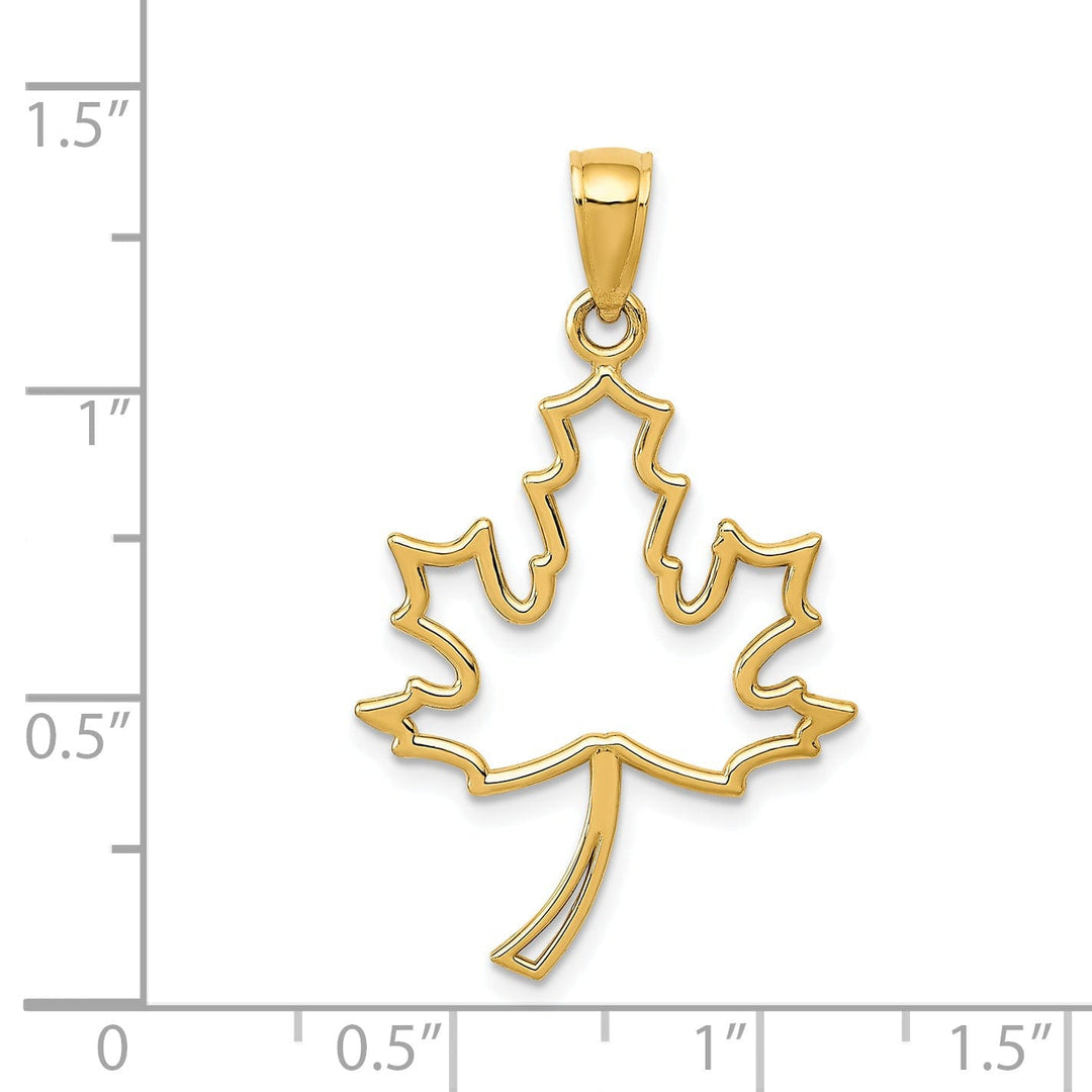 14k Yellow Gold Casted Flat Back Solid Polished Finish Cut Out Maple Leaf Charm Pendant