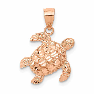 14k Rose Gold Casted Solid Polished and Textured Men's Diamond-cut Turtle Charm Pendant