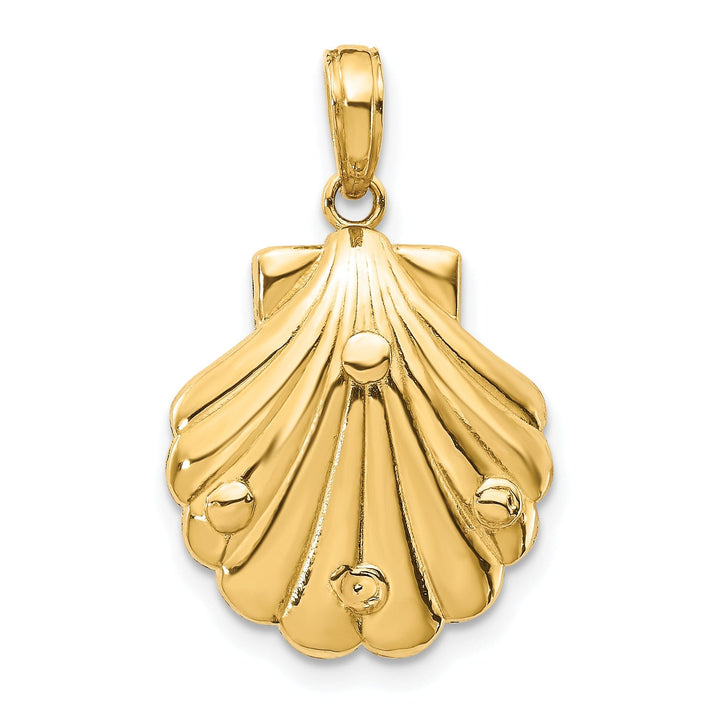 14k Yellow Gold Solid 3-Dimensional Texture Polished Finish Seahorse in a Shell Charm Pendant