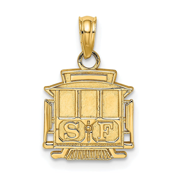 14k Yellow Gold Polished Finish SF ( SAN FRANCISCO ) Cable Car Design Charm Pendant