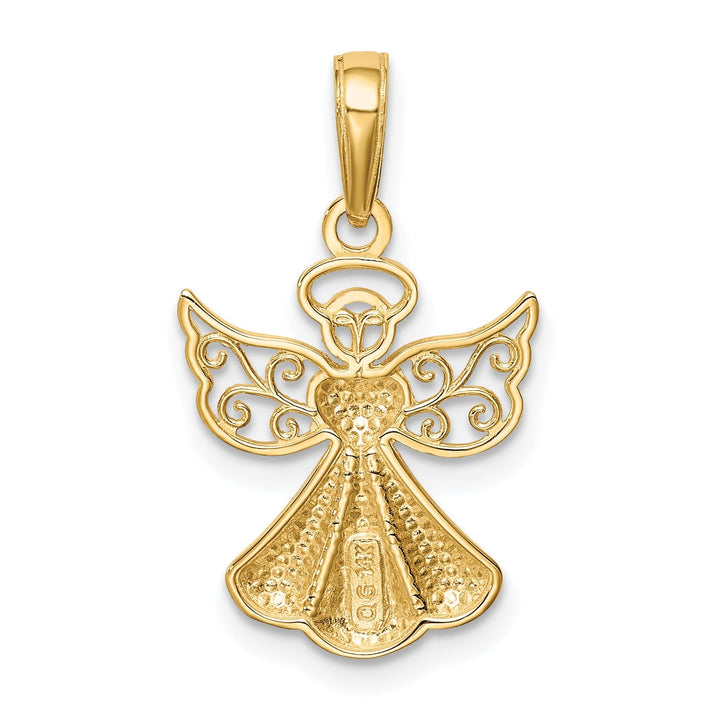 14K Yellow Gold Polished Concave Guardian Angel With Heart Pendant