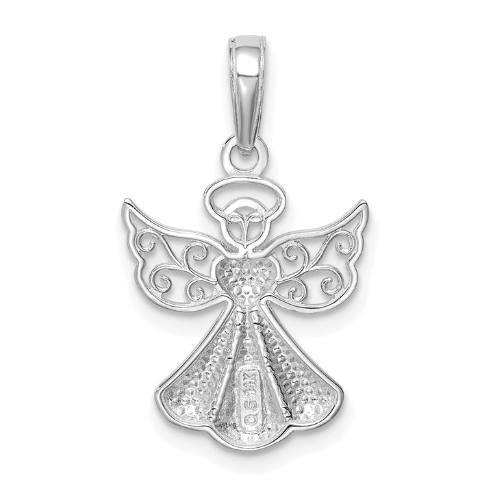 14K White Gold Polished Concave Guardian Angel With Heart Pendant