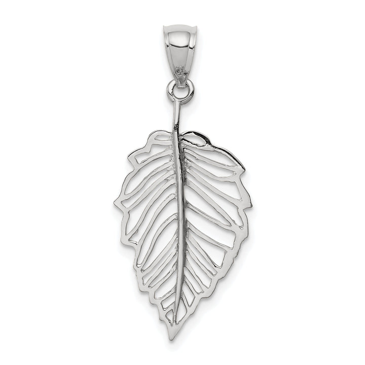 14K White Gold Open Back Casted Solid Polished Finish Leaf Charm Pendant