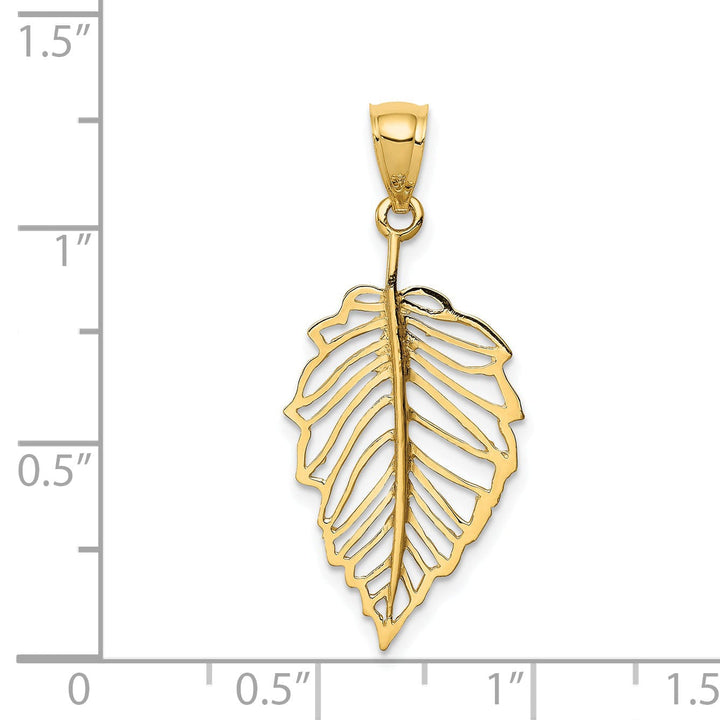 14k Yellow Gold Open Back Casted Solid Polished Finish Leaf Charm Pendant