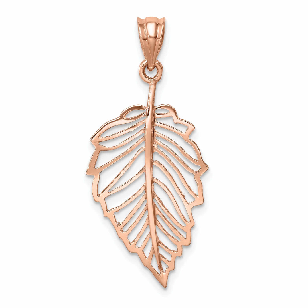 14K Rose Gold Open Back Casted Solid Polished Finish Leaf Charm Pendant